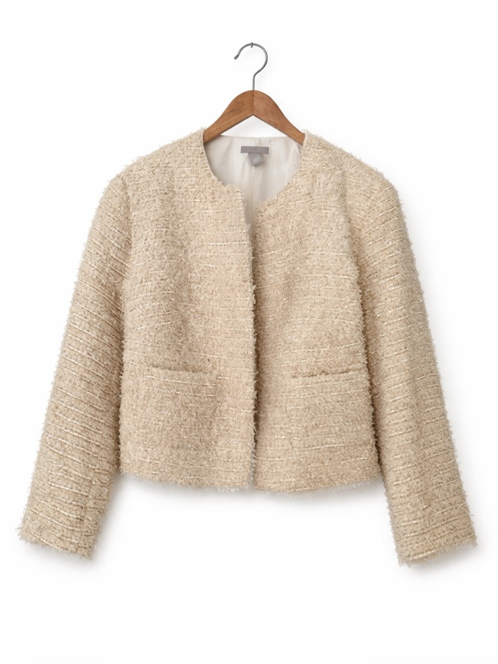 H&M Cream Bouclé Collarless Jacket